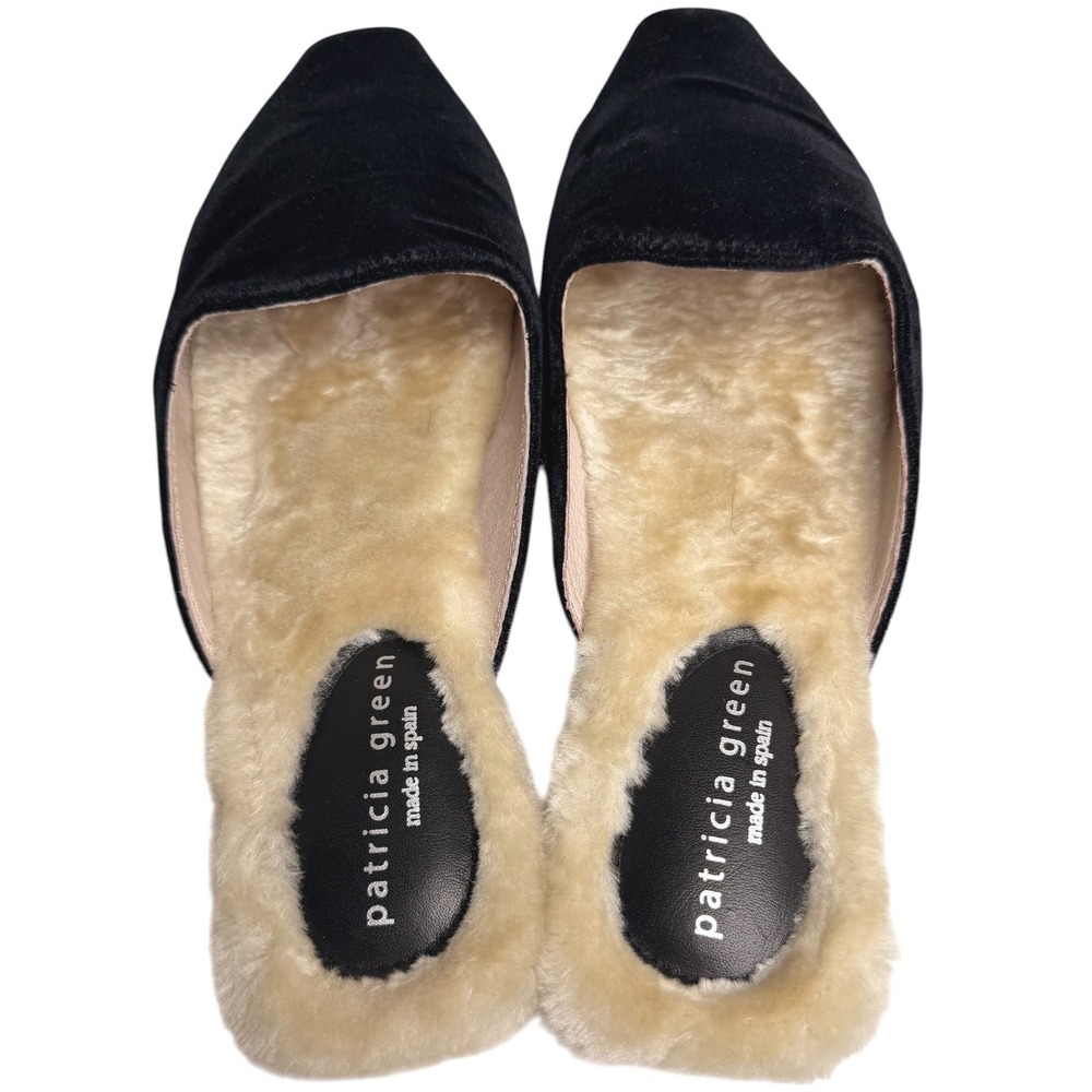 Patricia Green Charlotte Velvet Faux Fur Mule Slippers Black Women 8 Spain - Picture 8 of 14